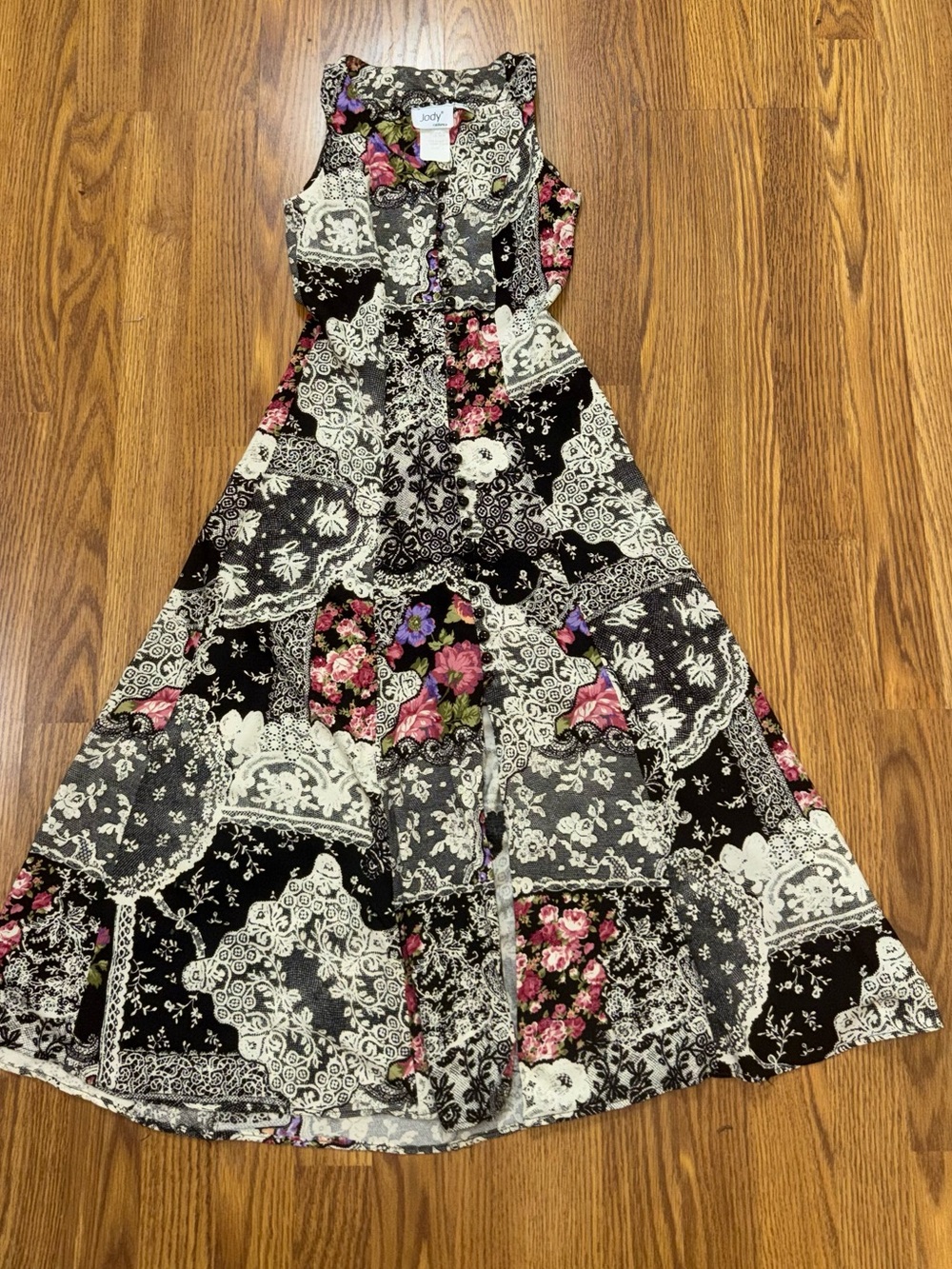Adorable Vintage 90s Jody California Mixed Print Midi Dress